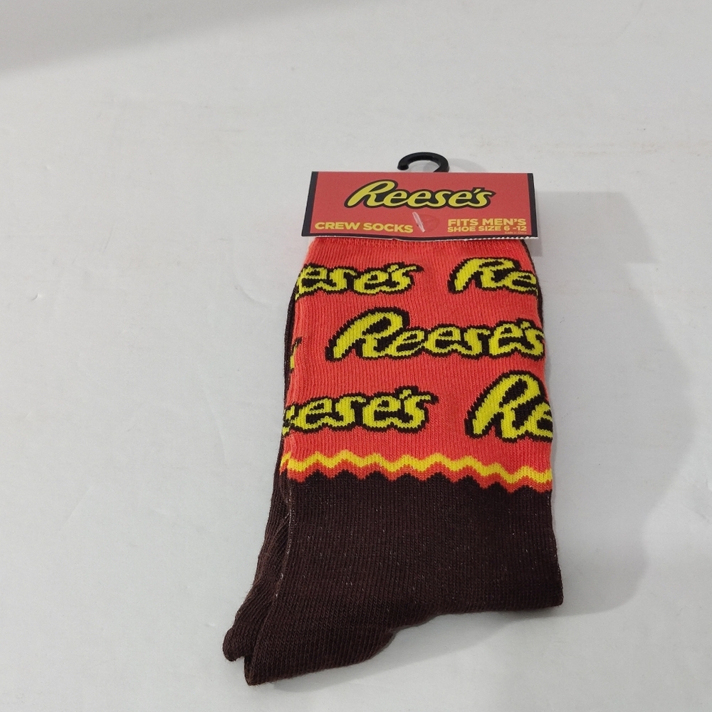 Reese's REESE'S Men's Size 6-12 Crew Socks Brown Orange Yellow Chocolate Cotton